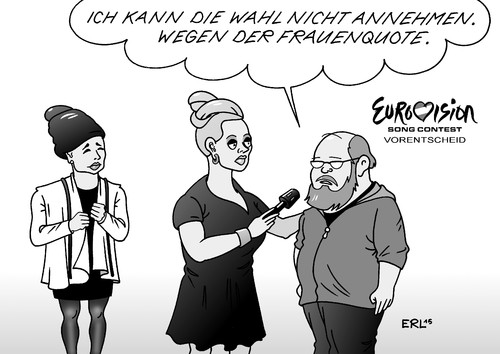 Cartoon: ESC-Verzicht (medium) by Erl tagged esc,eurovision,song,contest,musik,wettbewerb,europa,fernsehen,deutschland,vorentscheid,sieger,verzicht,bundestag,beschluss,frauenquote,führungsposition,dax,unternehmen