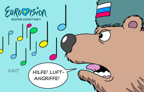 Cartoon: ESC (medium) by Erl tagged politik,kunst,kultur,musik,esc,european,song,contest,liverpool,medien,ereignis,bunt,lgbt,westen,russland,krieg,angriff,überfall,ukraine,täter,opfer,umkehr,bär,noten,karikatur,erl,politik,kunst,kultur,musik,esc,european,song,contest,liverpool,medien,ereignis,bunt,lgbt,westen,russland,krieg,angriff,überfall,ukraine,täter,opfer,umkehr,bär,noten,karikatur,erl