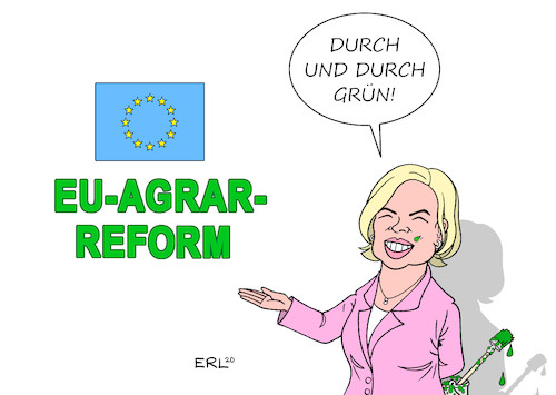 Cartoon: EU-Agrarreform (medium) by Erl tagged politik,landwirtschaft,eu,agrarreform,grün,ökologisch,klimafreundlich,mogelpackung,förderung,fläche,industriell,masse,landwirtschaftsministerin,julia,klöckner,greenwashing,grüner,anstrich,farbe,pinsel,karikatur,erl,politik,landwirtschaft,eu,agrarreform,grün,ökologisch,klimafreundlich,mogelpackung,förderung,fläche,industriell,masse,landwirtschaftsministerin,julia,klöckner,greenwashing,grüner,anstrich,farbe,pinsel,karikatur,erl