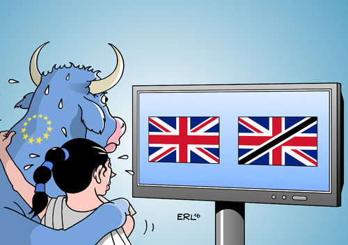 Cartoon: EU Brexit (medium) by Erl tagged eu,europa,stier,angst,brexit,austritt,großbritannien,in,out,wahlkampf,mord,jo,cox,labour,trauer,tränen,politik,karikatur,erl,eu,europa,stier,angst,brexit,austritt,großbritannien,in,out,wahlkampf,mord,jo,cox,labour,trauer,tränen,politik,karikatur,erl