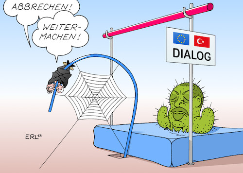 Cartoon: EU Türkei (medium) by Erl tagged politik,türkei,präsident,erdogan,säuberung,verhaftungen,beschneidung,grundrechte,gewaltenteilung,demokratie,kampf,militär,einmarsch,syrien,afrin,nationalismus,autokratie,rechtspopulismus,dialog,eu,karikatur,erl,politik,türkei,präsident,erdogan,säuberung,verhaftungen,beschneidung,grundrechte,gewaltenteilung,demokratie,kampf,militär,einmarsch,syrien,afrin,nationalismus,autokratie,rechtspopulismus,dialog,eu,karikatur,erl
