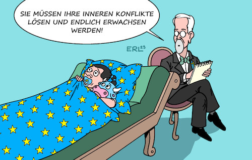 Cartoon: Europa (medium) by Erl tagged politik,europa,europäische,politische,gemeinschaft,gipfel,innere,konflikte,selbstständigkeit,erwachsenwerden,erwachsen,werden,konflikt,krieg,russland,ukraine,abhängigkeit,usa,psychoanalyse,regression,kindheit,schnuller,stofftier,stier,eu,karikatur,erl,politik,europa,europäische,politische,gemeinschaft,gipfel,innere,konflikte,selbstständigkeit,erwachsenwerden,erwachsen,werden,konflikt,krieg,russland,ukraine,abhängigkeit,usa,psychoanalyse,regression,kindheit,schnuller,stofftier,stier,eu,karikatur,erl