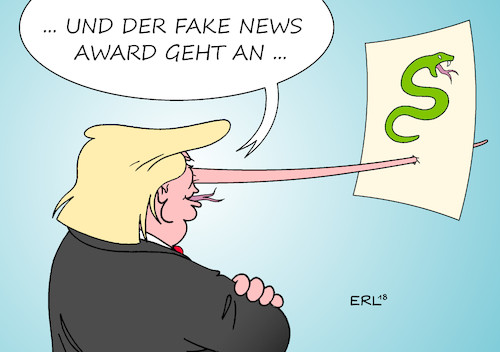 Cartoon: Fake News Award (medium) by Erl tagged usa,präsident,donald,trump,rechtspopulismus,nationalismus,rassismus,lügen,fake,news,alternative,fakten,presse,journalismus,pressefreiheit,verunglimpfung,verleihung,award,schlange,gespaltene,zunge,lange,nase,pinocchio,wahrheit,zeitung,zeitungen,sender,fernsehsender,fernsehen,medien,karikatur,erl,usa,präsident,donald,trump,rechtspopulismus,nationalismus,rassismus,lügen,fake,news,alternative,fakten,presse,journalismus,pressefreiheit,verunglimpfung,verleihung,award,schlange,gespaltene,zunge,lange,nase,pinocchio,wahrheit,zeitung,zeitungen,sender,fernsehsender,fernsehen,medien,karikatur,erl