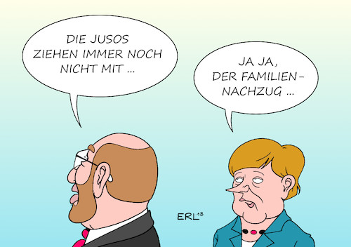 Cartoon: Familiennachzug (medium) by Erl tagged politik,koalitionsverhandlungen,große,koalition,groko,cdu,csu,spd,familiennachzug,dabatte,bundestag,regelung,verlängerung,aussetzung,flüchtlinge,subsidiär,schutz,koaltion,koalitionsvertrag,widerstand,jusos,familie,schulz,merkel,karikatur,erl,politik,koalitionsverhandlungen,große,koalition,groko,cdu,csu,spd,familiennachzug,dabatte,bundestag,regelung,verlängerung,aussetzung,flüchtlinge,subsidiär,schutz,koaltion,koalitionsvertrag,widerstand,jusos,familie,schulz,merkel,karikatur,erl