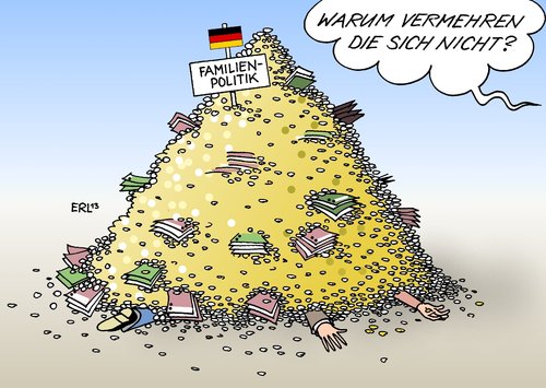 Cartoon: Familienpolitik (medium) by Erl tagged familienpolitik,deutschland,förderung,geld,unwirksam,ineffektiv,geburtenrate,studie,familie,vater,mutter,kind,familienpolitik