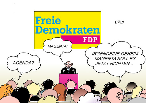 Cartoon: FDP Magenta (medium) by Erl tagged fdp,partei,liberal,dreikönigstreffen,logo,neu,farbe,magenta,gelb,blau,agenda,umfragetief,karikatur,erl,fdp,partei,liberal,dreikönigstreffen,logo,neu,farbe,magenta,gelb,blau,agenda,umfragetief