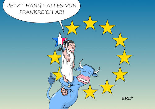 Cartoon: Frankreichwahl II (medium) by Erl tagged frankreich,wahl,präsidentschaftswahl,präsident,präsidentin,emmanuel,macron,en,marche,neoliberalismus,europafreundlich,marine,le,pen,rechtsextremismus,rechtspopulismus,nationalismus,rassismus,europafeindlich,euro,eu,austritt,ende,angst,schicksalswahl,europa,stier,abhängigkeit,sterne,karikatur,erl,frankreich,wahl,präsidentschaftswahl,präsident,präsidentin,emmanuel,macron,en,marche,neoliberalismus,europafreundlich,marine,le,pen,rechtsextremismus,rechtspopulismus,nationalismus,rassismus,europafeindlich,euro,eu,austritt,ende,angst,schicksalswahl,europa,stier,abhängigkeit,sterne,karikatur,erl