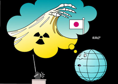 Cartoon: Fukushima (medium) by Erl tagged politik,erdbeben,warnung,tsunami,fukushima,japan,atomkraftwerk,supergau,erinnerung,welt,erde,aktualität,angst,nachrichten,radio,karikatur,erl,politik,erdbeben,warnung,tsunami,fukushima,japan,atomkraftwerk,supergau,erinnerung,welt,erde,aktualität,angst,nachrichten,radio,karikatur,erl