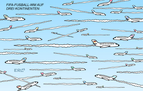 Cartoon: Fußball-WM (medium) by Erl tagged politik,sport,fußball,weltmeisterschaft,wm,fifa,vergabe,länder,kontinente,ausdehnung,anstieg,flugverkehr,flugzeuge,co2,klima,klimawandel,erderwärmung,karikatur,erl,politik,sport,fußball,weltmeisterschaft,wm,fifa,vergabe,länder,kontinente,ausdehnung,anstieg,flugverkehr,flugzeuge,co2,klima,klimawandel,erderwärmung,karikatur,erl