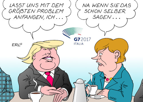 Cartoon: G7 (medium) by Erl tagged usa,präsident,donald,trump,ausland,reise,brüssel,nato,eu,italien,taormina,g7,porzellan,elefant,porzellanladen,egoismus,rechtspopulismus,trampel,problem,deutschland,bundeskanzlerin,angela,merkel,karikatur,erl,usa,präsident,donald,trump,ausland,reise,brüssel,nato,eu,italien,taormina,g7,porzellan,elefant,porzellanladen,egoismus,rechtspopulismus,trampel,problem,deutschland,bundeskanzlerin,angela,merkel,karikatur,erl