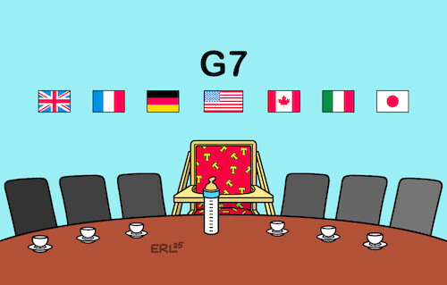 Cartoon: G7 (medium) by Erl tagged politik,g7,gipfel,industrienationen,erwachsene,trump,kind,baby,kinderstuhl,karikatur,erl,politik,g7,gipfel,industrienationen,erwachsene,trump,kind,baby,kinderstuhl,karikatur,erl