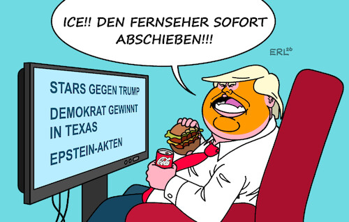 Cartoon: Gegenwind (medium) by Erl tagged politik,usa,grammy,stars,gegen,trump,texas,wahlsieg,demokrat,epstein,akten,abschiebung,ice,fernseher,karikatur,erl,politik,usa,grammy,stars,gegen,trump,texas,wahlsieg,demokrat,epstein,akten,abschiebung,ice,fernseher,karikatur,erl