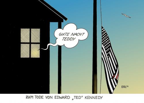Cartoon: Good Night Teddy (medium) by Erl tagged edward,ted,kennedy,tod,edward ted kennedy,tod,politik,ted,kennedy,edward