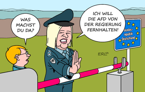 Cartoon: Grenzkontrollen (medium) by Erl tagged politik,migration,asyl,nancy,faeser,grenzkontrollen,bekämpfung,afd,kind,karikatur,erl,politik,migration,asyl,nancy,faeser,grenzkontrollen,bekämpfung,afd,kind,karikatur,erl