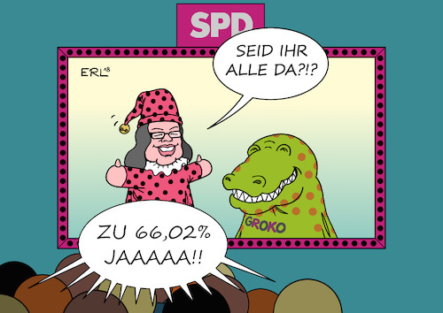 Cartoon: Groko (medium) by Erl tagged politik,bundestagswahl,regierung,regierungsbildung,grosse,koalition,groko,cdu,csu,spd,basis,mitglieder,mitgliederentscheid,befragung,ja,andrea,nahles,kasperltheater,kasperl,krokodil,kinder,partei,demokratie,karikatur,erl,politik,bundestagswahl,regierung,regierungsbildung,grosse,koalition,groko,cdu,csu,spd,basis,mitglieder,mitgliederentscheid,befragung,ja,andrea,nahles,kasperltheater,kasperl,krokodil,kinder,partei,demokratie,karikatur,erl