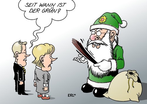 Cartoon: Grün (medium) by Erl tagged hoch,umfrage,grüne,grün,rot,nikolaus,weihnachtsmann,westerwelle,merkel,fdp,csu,cdu,union,gelb,schwarz,politik,politik,schwarz,gelb,union,cdu,csu,fdp,merkel,westerwelle,weihnachtsmann,nikolaus,rot,grün,grüne,hoch,umfrage