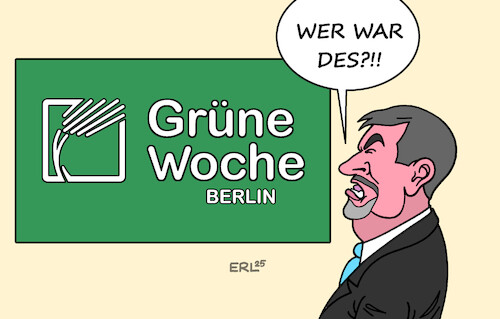 Cartoon: Grüne Woche (medium) by Erl tagged politik,wahlkampf,cdu,csu,markus,söder,ablehnung,ausschluss,koalition,die,grünen,grüne,woche,berlin,karikatur,erl,politik,wahlkampf,cdu,csu,markus,söder,ablehnung,ausschluss,koalition,die,grünen,grüne,woche,berlin,karikatur,erl