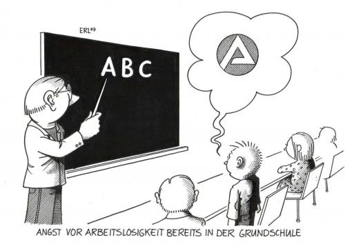 Cartoon: Grundschule (medium) by Erl tagged ,abc,schule,schüler,lehrer,klasse,arbeitsamt,arbeitslosigkeit,arbeitslos,tafel,hartz,hartz 4,jobcenter,vollbeschäftigung