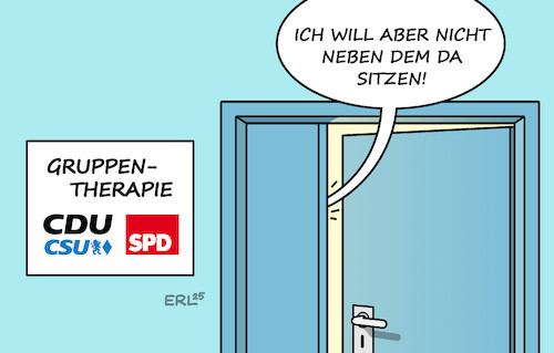 Cartoon: Gruppentherapie (medium) by Erl tagged politik,regierung,koalition,cdu,csu,spd,streit,klausurtagung,gruppentherapie,karikatur,erl,politik,regierung,koalition,cdu,csu,spd,streit,klausurtagung,gruppentherapie,karikatur,erl