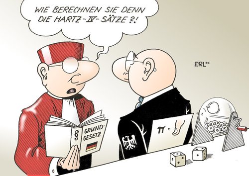 Cartoon: Hartz IV (medium) by Erl tagged hartz,iv,berechnung,willkür,würfel,lotterie,pi,mal,daumen,bundesverfassungsgericht,karlsruhe,hartz,berechnung,willkür,lotterie,pi,daumen,bundesverfassungsgericht,karlsruhe,gericht,justiz,gesetz