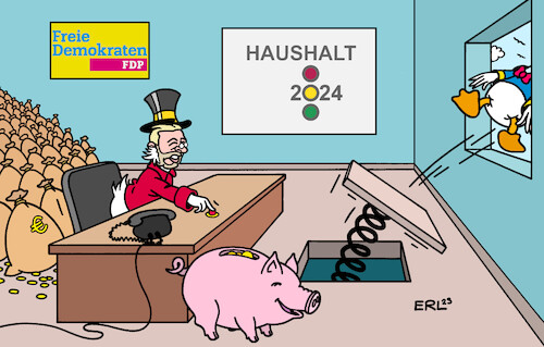 Cartoon: Haushalt (medium) by Erl tagged politik,regierung,ampel,haushalt,2024,finanzminister,christian,lindner,schuldenbremse,konsolidierung,sparkurs,sparschwein,ablehnung,ausgaben,erhöhung,minister,kolleginnen,kollegen,donald,dagobert,duck,verschwender,geizkragen,geld,karikatur,erl,politik,regierung,ampel,haushalt,2024,finanzminister,christian,lindner,schuldenbremse,konsolidierung,sparkurs,sparschwein,ablehnung,ausgaben,erhöhung,minister,kolleginnen,kollegen,donald,dagobert,duck,verschwender,geizkragen,geld,karikatur,erl