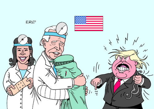 Cartoon: Heilung (medium) by Erl tagged politik,usa,wahl,präsident,sieger,joe,biden,heilung,land,nation,spaltung,donald,trump,niederlage,anfechtung,gericht,rechtspopulismus,nationalismus,rassismus,verletzung,demokratie,freiheit,freiheitsstatue,liberty,arzt,ärztin,kamala,harris,vizepräsidentin,frau,pflaster,karikatur,erl,politik,usa,wahl,präsident,sieger,joe,biden,heilung,land,nation,spaltung,donald,trump,niederlage,anfechtung,gericht,rechtspopulismus,nationalismus,rassismus,verletzung,demokratie,freiheit,freiheitsstatue,liberty,arzt,ärztin,kamala,harris,vizepräsidentin,frau,pflaster,karikatur,erl