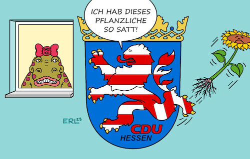 Cartoon: Hessen (medium) by Erl tagged politik,landtagswahl,wahl,hessen,wahlsieger,cdu,ministerpräsident,boris,rhein,sondierung,gespräche,entscheidung,koalitionsverhandlungen,koalition,spd,große,groko,tierisch,pflanzlich,kost,wappen,löwe,karikatur,erl,politik,landtagswahl,wahl,hessen,wahlsieger,cdu,ministerpräsident,boris,rhein,sondierung,gespräche,entscheidung,koalitionsverhandlungen,koalition,spd,große,groko,tierisch,pflanzlich,kost,wappen,löwe,karikatur,erl