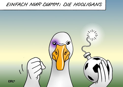 Cartoon: Hooligans (medium) by Erl tagged fußball,em,europameisterschaft,polen,ukraine,russland,hooligan,hooligans,gewalt,auscchreitungen,schlägerei,brutalität,brutal,dummheit,dumm,gans,fußball,em,europameisterschaft,polen,ukraine,russland,hooligan,hooligans,gewalt