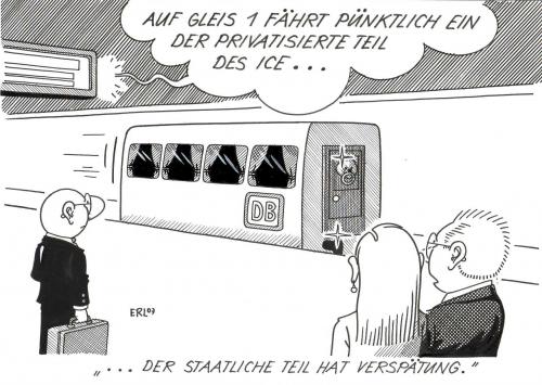 Cartoon: ICE (medium) by Erl tagged bahn,deutsche,bahn,db,ice,privatisierung,staatlich,verspätung,deutsche bahn