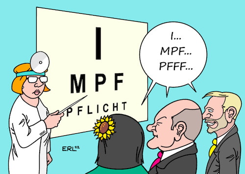 Cartoon: Impfpflicht (medium) by Erl tagged politik,corona,virus,pandemie,covid19,fünfte,welle,omikron,impfung,impfquote,niedrig,einführung,impfpflicht,verzögerung,sehtest,leseschwäche,ampel,spd,grüne,fdp,scholz,baerbock,lindner,expertenrat,wissenschaft,karikatur,erl,politik,corona,virus,pandemie,covid19,fünfte,welle,omikron,impfung,impfquote,niedrig,einführung,impfpflicht,verzögerung,sehtest,leseschwäche,ampel,spd,grüne,fdp,scholz,baerbock,lindner,expertenrat,wissenschaft,karikatur,erl