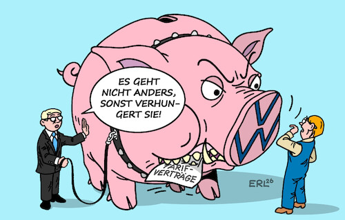 Cartoon: In der Not ... (medium) by Erl tagged politik,industrie,wirtschaft,auto,autobauer,volkswagen,vw,sparkurs,kündigung,tarifverträge,sparschwein,hunger,karikatur,erl,politik,industrie,wirtschaft,auto,autobauer,volkswagen,vw,sparkurs,kündigung,tarifverträge,sparschwein,hunger,karikatur,erl