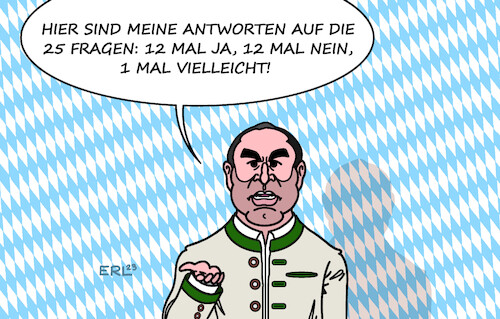 Cartoon: In der Summe korrekt (medium) by Erl tagged politik,bayern,freie,wähler,vorsitzender,hubert,aiwanger,vorwurf,schüler,flugblatt,hetzschrift,antisemitismus,behauptung,verfasser,bruder,glaubwürdigkeit,25,fragen,ministerpräsident,markus,söder,antworten,summe,landtagswahl,rechtsextremismus,rechtspopulismus,weiss,blau,karikatur,erl,politik,bayern,freie,wähler,vorsitzender,hubert,aiwanger,vorwurf,schüler,flugblatt,hetzschrift,antisemitismus,behauptung,verfasser,bruder,glaubwürdigkeit,25,fragen,ministerpräsident,markus,söder,antworten,summe,landtagswahl,rechtsextremismus,rechtspopulismus,weiss,blau,karikatur,erl