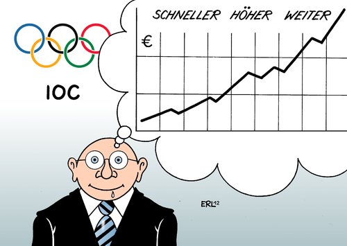 Cartoon: IOC (medium) by Erl tagged ioc,internationales,olympisches,komitee,olympia,olympische,spiele,profit,gewinn,geld,kommerz,schneller,höher,weiter,london,2012