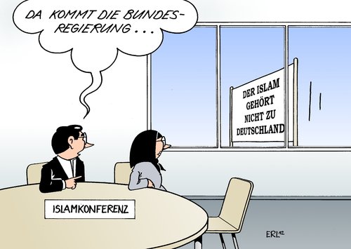 Cartoon: Islamkonferenz (medium) by Erl tagged friedrich,innenminister,koran,salafisten,vorbehalt,verständigung,integration,verbände,islam,bundesregierung,regierung,islamkonferenz,islamkonferenz,regierung,bundesregierung,islam,verbände,integration,verständigung,vorbehalt,salafisten,koran