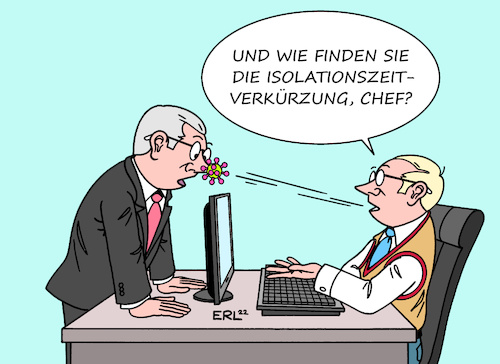 Cartoon: Isolationszeit (medium) by Erl tagged politik,corona,virus,pandemie,covid19,infektion,erkrankung,quarantäne,gesundheitsminister,karl,lauterbach,isolation,isolationszeit,verkürzung,warnung,virologen,gefahr,ansteckung,arbeit,kollegen,chef,karikatur,erl,politik,corona,virus,pandemie,covid19,infektion,erkrankung,quarantäne,gesundheitsminister,karl,lauterbach,isolation,isolationszeit,verkürzung,warnung,virologen,gefahr,ansteckung,arbeit,kollegen,chef,karikatur,erl