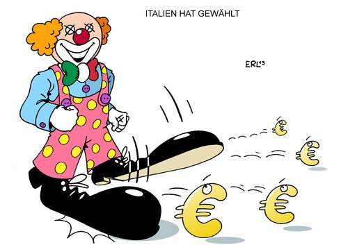 Cartoon: Italien hat gewählt (medium) by Erl tagged patt,wahl,italien,berlusconi,grillo,bersani,eu,euro,angst,unsicherheit,clown,chaos,italien