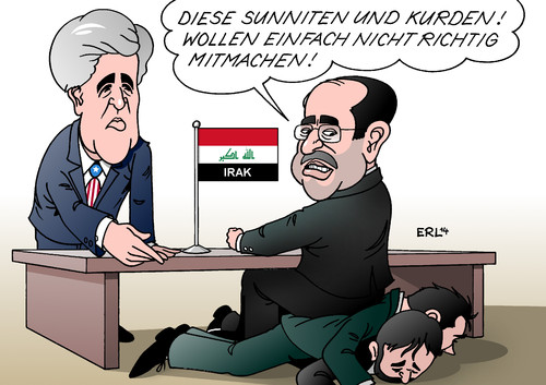 Cartoon: Kerry im Irak (medium) by Erl tagged irak,iraq,usa,außenminister,kerry,regierungsschef,al,maliki,schiiten,sunniten,kurden,regierung,einheit,einheitsregierung,unterdrückung,benachteiligung,irak,iraq,usa,außenminister,kerry,regierungsschef,al,maliki,schiiten,sunniten,kurden,regierung,einheit,einheitsregierung,unterdrückung,benachteiligung