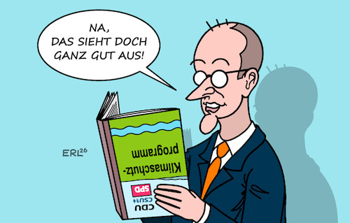 Cartoon: Klimaschutzprogramm (medium) by Erl tagged politik,klima,erderwärmung,klimaschutz,klimaschutzprogramm,regierung,cdu,csu,spd,rückschritt,kanzler,merz,karikatur,erl,politik,klima,erderwärmung,klimaschutz,klimaschutzprogramm,regierung,cdu,csu,spd,rückschritt,kanzler,merz,karikatur,erl