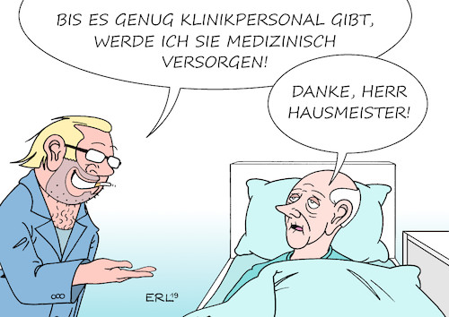 Cartoon: Klinikpersonalmangel (medium) by Erl tagged politik,gesundheit,klinik,krankenhaus,personal,mangel,klinikpersonal,ärzte,krankenschwestern,krankenpfleger,personalmangel,hausmeister,medizin,versorgung,patienten,karikatur,erl,politik,gesundheit,klinik,krankenhaus,personal,mangel,klinikpersonal,ärzte,krankenschwestern,krankenpfleger,personalmangel,hausmeister,medizin,versorgung,patienten,karikatur,erl