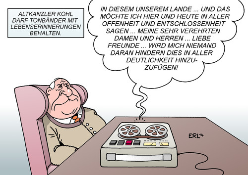 Cartoon: Kohl (medium) by Erl tagged altkanzler,helmut,kohl,interview,tonbänder,lebenserinnerungen,ghostwriter,autor,buch,besitz,eigentum,gericht,urteil,sprache,altkanzler,helmut,kohl,interview,tonbänder,lebenserinnerungen,ghostwriter,autor,buch,besitz,eigentum,gericht,urteil,sprache