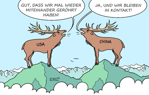 Cartoon: Kommunizierendes Röhren (medium) by Erl tagged politik,treffen,gipfeltreffen,usa,präsident,joe,biden,china,staatspräsident,xi,jinping,gespräch,vereinbarung,kontakt,telefon,konkurrenz,platzhirsch,hirsch,röhren,natur,karikatur,erl,politik,treffen,gipfeltreffen,usa,präsident,joe,biden,china,staatspräsident,xi,jinping,gespräch,vereinbarung,kontakt,telefon,konkurrenz,platzhirsch,hirsch,röhren,natur,karikatur,erl