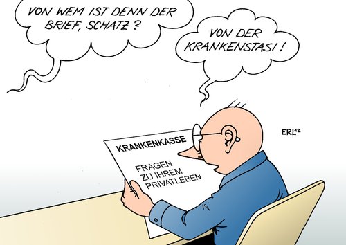 Cartoon: Krankenkassen (medium) by Erl tagged krankenkassen,krankenkasse,krankheit,fragen,fragebofen,privatleben,schnüffelei,stasi,datenschutz,brief,krankenkassen,krankenkasse,krankheit,fragen,fragebofen,privatleben,schnüffelei,stasi,datenschutz,brief