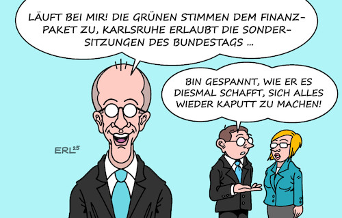 Cartoon: Läuft (medium) by Erl tagged politik,groko,zustimmung,grüne,finanzpaket,karlsruhe,sondersitzungen,bundestag,läuft,merz,talent,zerstörung,karikatur,erl,politik,groko,zustimmung,grüne,finanzpaket,karlsruhe,sondersitzungen,bundestag,läuft,merz,talent,zerstörung,karikatur,erl