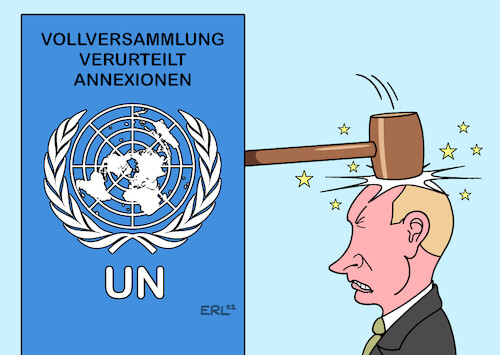 Cartoon: Luftschlag aus New York (medium) by Erl tagged politik,krieg,angriff,überfall,wladimir,putin,russland,ukraine,annexion,gebiete,verurteilung,un,vollversammlung,hammer,luftschlag,karikatur,erl,politik,krieg,angriff,überfall,wladimir,putin,russland,ukraine,annexion,gebiete,verurteilung,un,vollversammlung,hammer,luftschlag,karikatur,erl