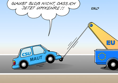 Cartoon: Maut EU (medium) by Erl tagged pkw,maut,ausländer,csu,wahlkampf,thema,wahlversprechen,gesetz,infrastrukturabgabe,auto,verkehr,eu,recht,diskriminierung,vertragsverletzungsverfahren,juncker,verkehrsminister,dobrindt,abschleppwagen,abschleppen,karikatur,erl,pkw,maut,ausländer,csu,wahlkampf,thema,wahlversprechen,gesetz,infrastrukturabgabe,auto,verkehr,eu,recht,diskriminierung,vertragsverletzungsverfahren,juncker,verkehrsminister,dobrindt,abschleppwagen,abschleppen