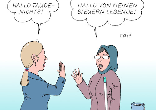 Cartoon: MdB Alice Weidel (medium) by Erl tagged politik,bundestag,debatte,haushalt,alice,weidel,afd,rechtspopulismus,nationalismus,rassismus,beschimpfung,frauen,kopftuch,kopftuchfrauen,messermänner,taugenichtse,taugenichts,abgeordnete,bundestagsabgeordnete,gehalt,steuergeld,steuern,arbeit,karikatur,erl,politik,bundestag,debatte,haushalt,alice,weidel,afd,rechtspopulismus,nationalismus,rassismus,beschimpfung,frauen,kopftuch,kopftuchfrauen,messermänner,taugenichtse,taugenichts,abgeordnete,bundestagsabgeordnete,gehalt,steuergeld,steuern,arbeit,karikatur,erl