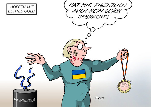 Cartoon: Medaillenhoffnung (medium) by Erl tagged ukraine,revolution,präsident,janukowitsch,entmachtung,parlament,opposition,symbolfigur,julia,timoschenko,zopf,russland,putin,bilanz,olympia,olympische,spiele,winterspiele,sotschi,sotchi,sochi,2014,medaillen,hoffnung,medaillenhoffnung,ukraine,revolution,präsident,janukowitsch,entmachtung,parlament,opposition,symbolfigur,julia,timoschenko,zopf,russland,putin,bilanz,olympia,olympische,spiele,winterspiele,sotschi,sotchi,sochi,2014,medaillen,hoffnung,medaillenhoffnung