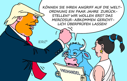 Cartoon: Mercosur (medium) by Erl tagged politik,usa,trump,zerstörung,weltordnung,welthandel,zölle,eu,gegengewicht,mercosur,freihhandel,europaparlament,überprüfung,gericht,europa,stier,karikatur,erl,politik,usa,trump,zerstörung,weltordnung,welthandel,zölle,eu,gegengewicht,mercosur,freihhandel,europaparlament,überprüfung,gericht,europa,stier,karikatur,erl