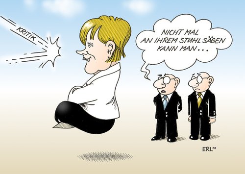 Cartoon: Merkel (medium) by Erl tagged merkel,kritik,immun,schweben,stuhl,sägen,aussitzen,lächeln,angela merkel,kritik,immun,schweben,stuhl,sägen,aussitzen,lächeln,angela,merkel