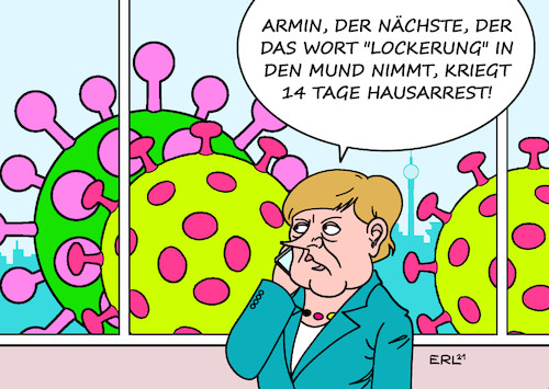 Cartoon: Merkel greift durch I (medium) by Erl tagged politik,corona,virus,pandemie,covid19,maßnahmen,beschlüsse,bundeskanzlerin,angela,merkel,ministerpräsidentinnen,ministerpräsidenten,mpk,lockdown,notbremse,lockerungen,eingreifen,rüge,armin,laschet,hausarrest,karikatur,erl,politik,corona,virus,pandemie,covid19,maßnahmen,beschlüsse,bundeskanzlerin,angela,merkel,ministerpräsidentinnen,ministerpräsidenten,mpk,lockdown,notbremse,lockerungen,eingreifen,rüge,armin,laschet,hausarrest,karikatur,erl